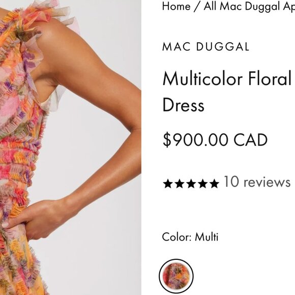Mac Duggal  Multicolor Floral V-neck Ruffle Maxi Dress   Size 4 - Picture 8 of 9